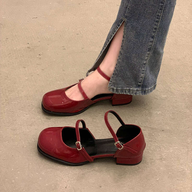 New Design Mary Jane Buckle Pumps Women Elegant Shallow Hollow Thick Heel Casual Ladies Office Party Leather Shoes