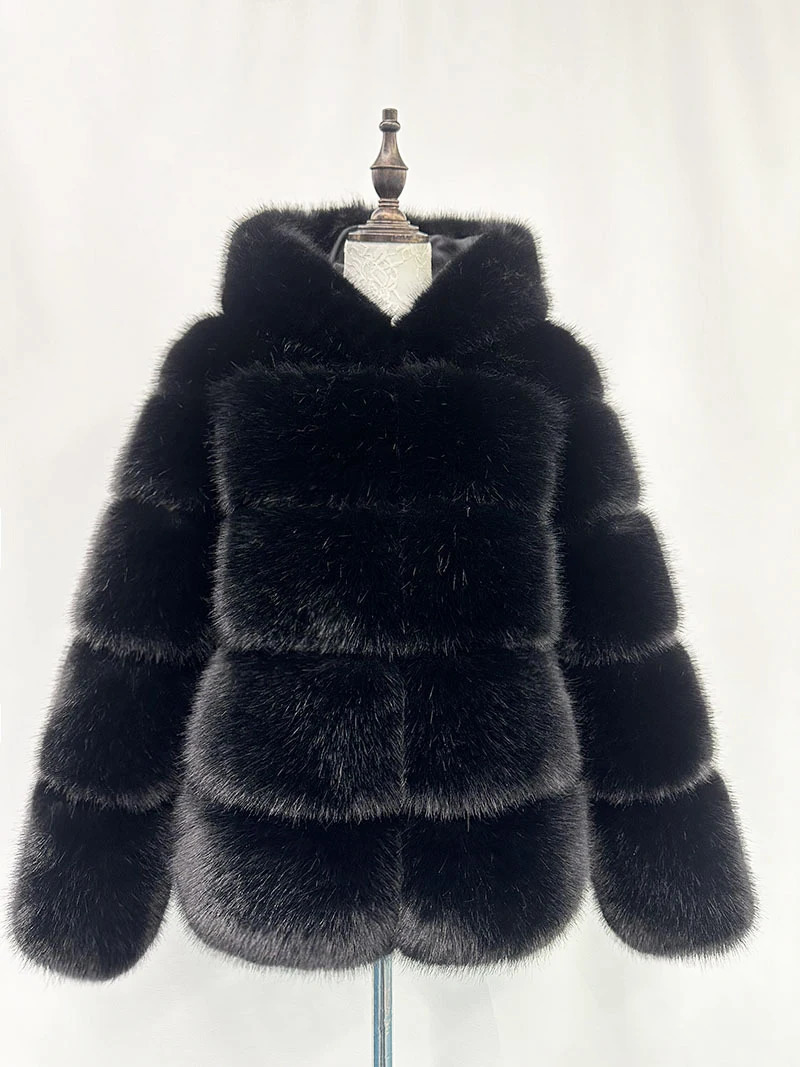Zadorin winter thick warm fluffy faux fur coat womens fur hooded long sleeved faux fur leather jacket fur coat womens coat 241029