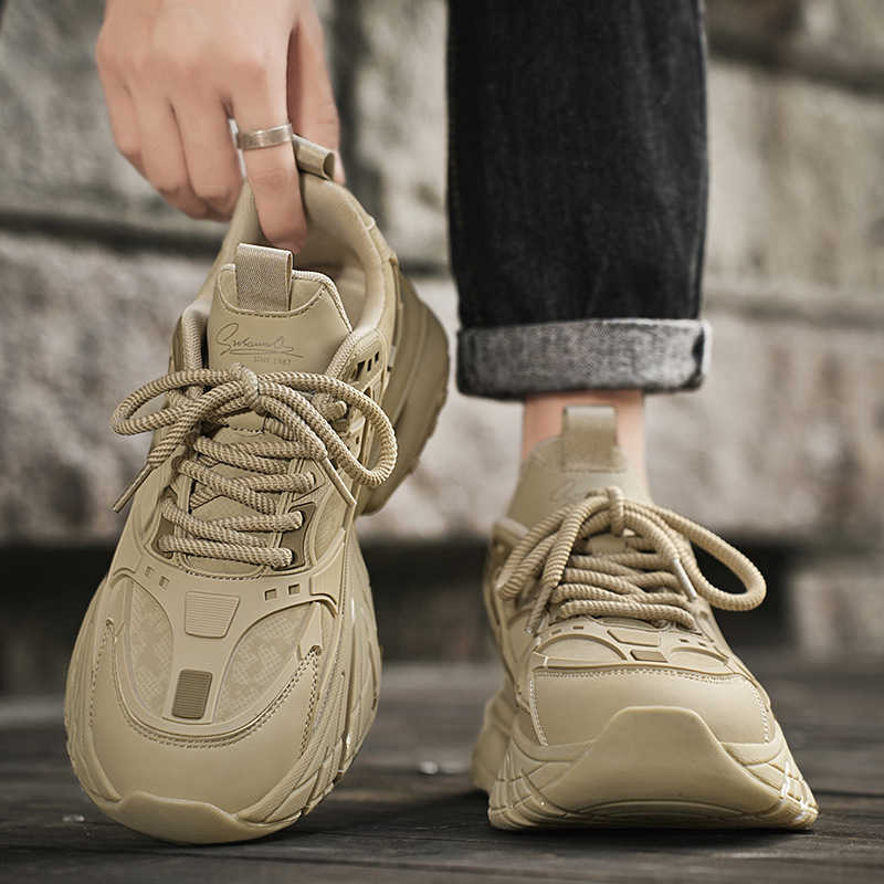 Leather Popcorn Bottom Running Trendy Shoes Fashionable Low Top Lace Height Increasing Casual Dad Shoes Autumn/Winter Mens Shoes M241030
