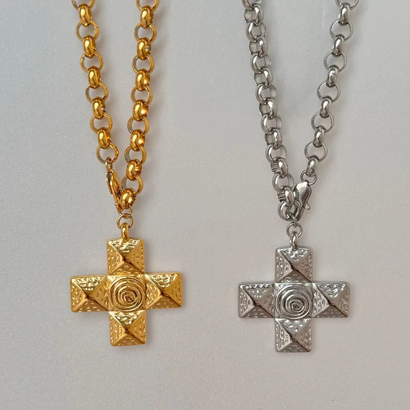 Swirling cross statement necklace stainless steel necklace suitable for women 241030