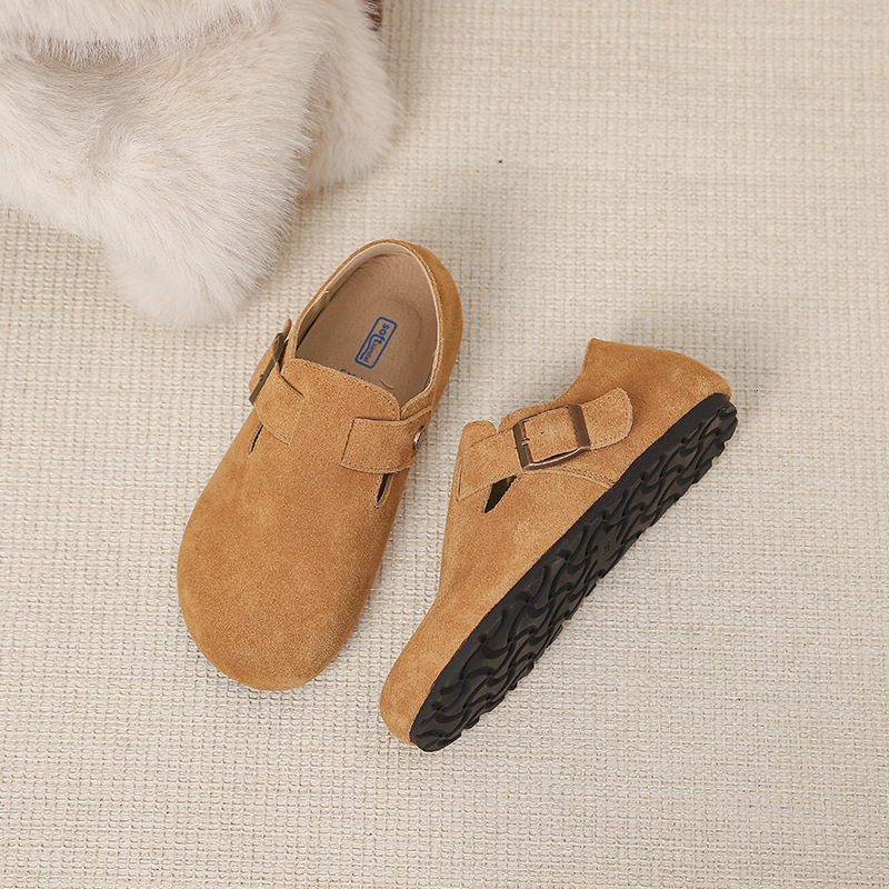 Real leather cowhide velvet warm single new autumn and winter soft sole flat bottom with increased height Boken shoes women's scoop style