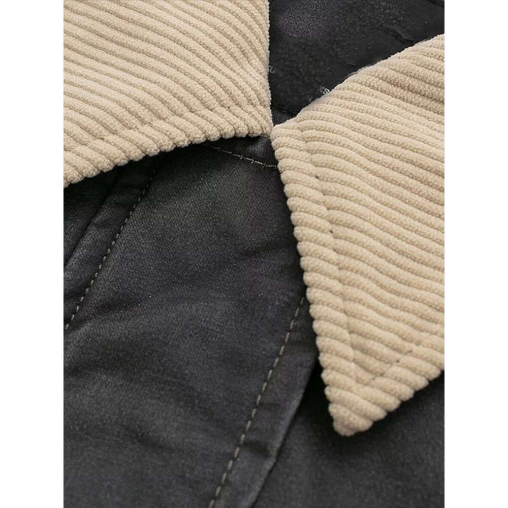 2024 New Women's Cargo Jackets Vintage Long Sleeve Patchwork Outwear With Pocket Street Style Punk Loose Casual Top Coats