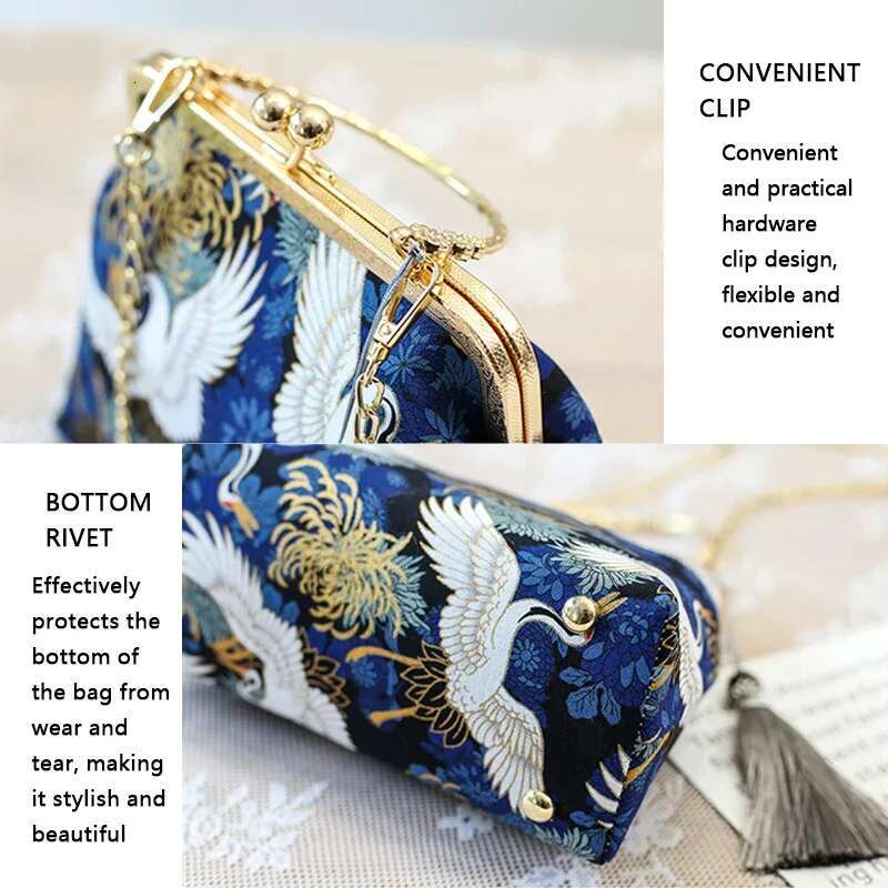 Fashion Vintage Fringe Small Shell Bags Chain Women Shoulder Crossbody Bag Crane Flying Womens Handbags Purses Embroidery