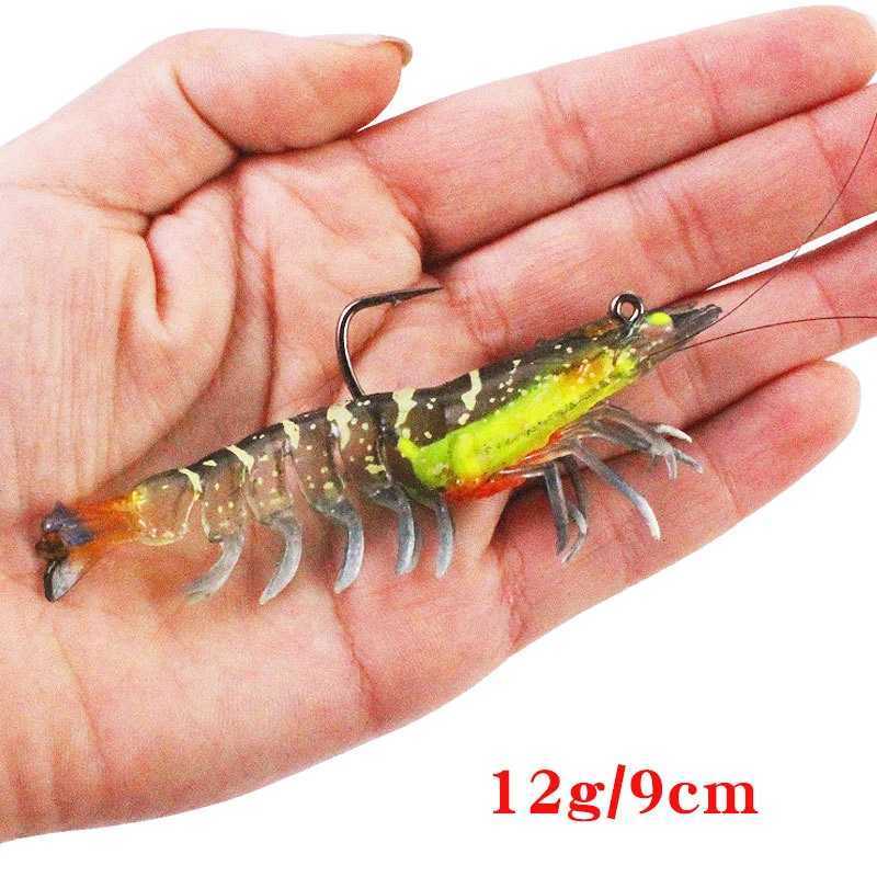 9cm 12g/8cm 8g luminous fake shrimp soft silicone artificial bait with bead swinging hook used as fishing bait W241029