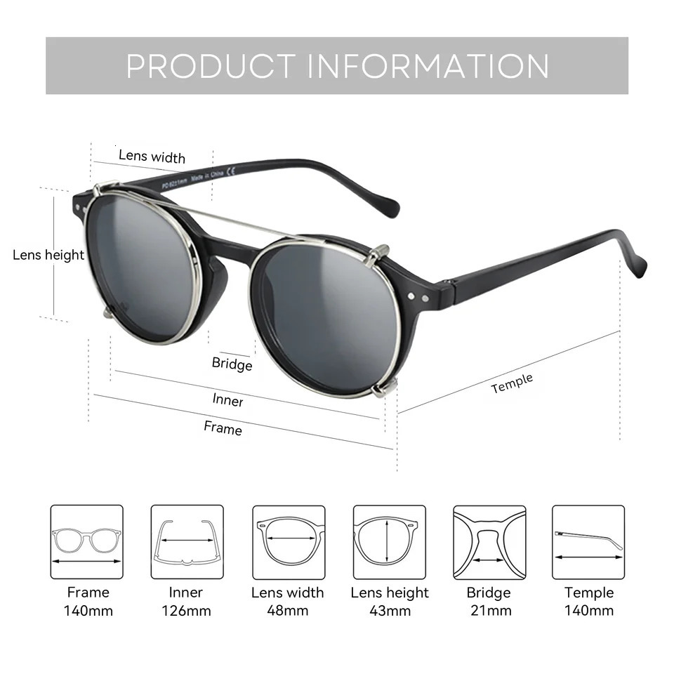 ZENOTTIC Steampunk style clip on sunglasses suitable for men women anti blue light glassespolarized clip on fashion/retro computer glasses 241030