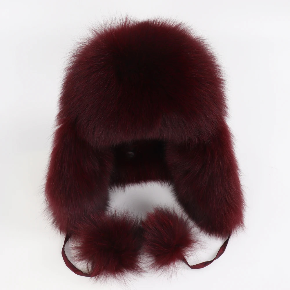 100% genuine fox fur womens Russian Wusanka pilot hunter snow skiing hat earmuffs winter womens fox fur bomber hat 241030