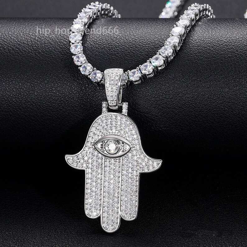Hiphop Mossanite Pendant 925 Sterling Silver Hamsa Hand Eye Fully Iced Out Men VVS Custom Moissanite Pendant