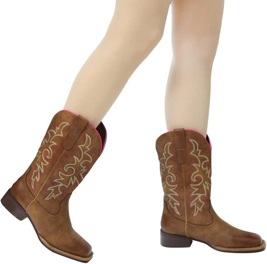 2025 New women's designer shoes fashionable denim boots with square toe designer boots wide middle tube western women's denim booties