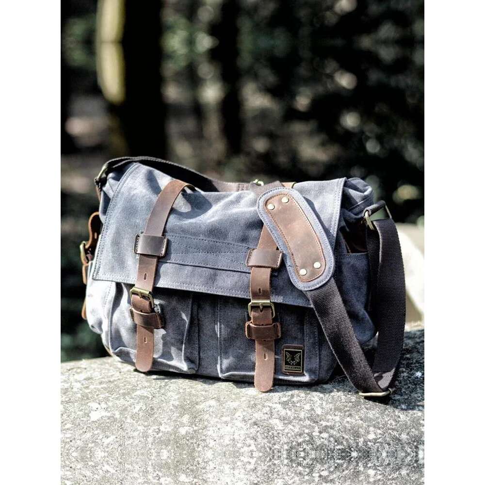 Canvas Leather Men Messenger Big Satchel Shoulder Bags Male Laptop Briefcase Travel Handbag
