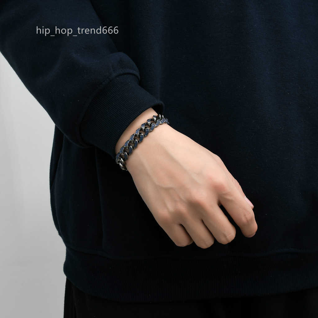 Hip-hop whale shark 12mm black plated Cuban blue moissanite full dia men boy iced out necklace chain