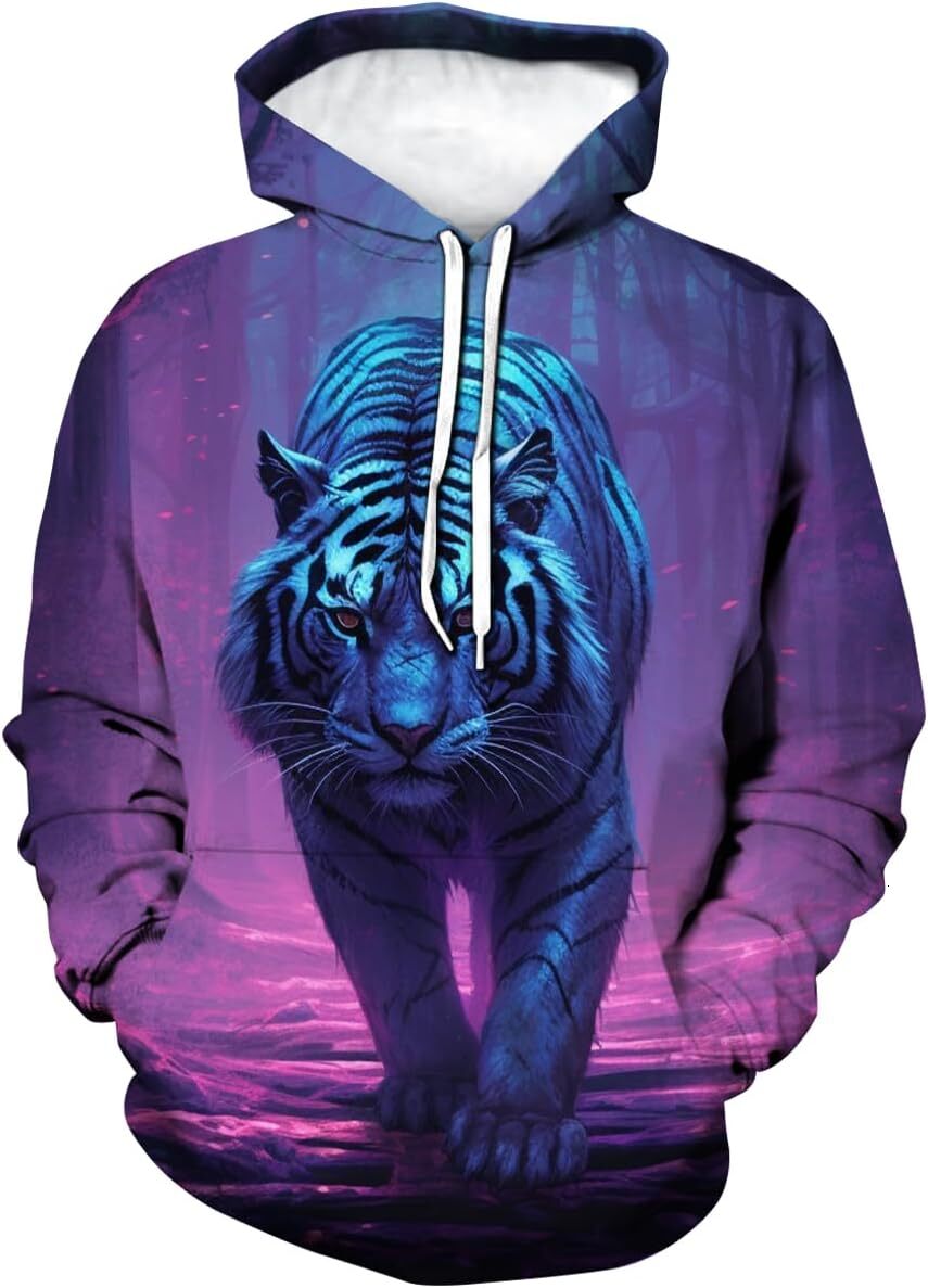 Hoodie for Men Women Men Purple Tiger hoodie - animal theme, 3D graphic sweatshirt Graphic hoodie sweatshirt jumper fashion long sleeves