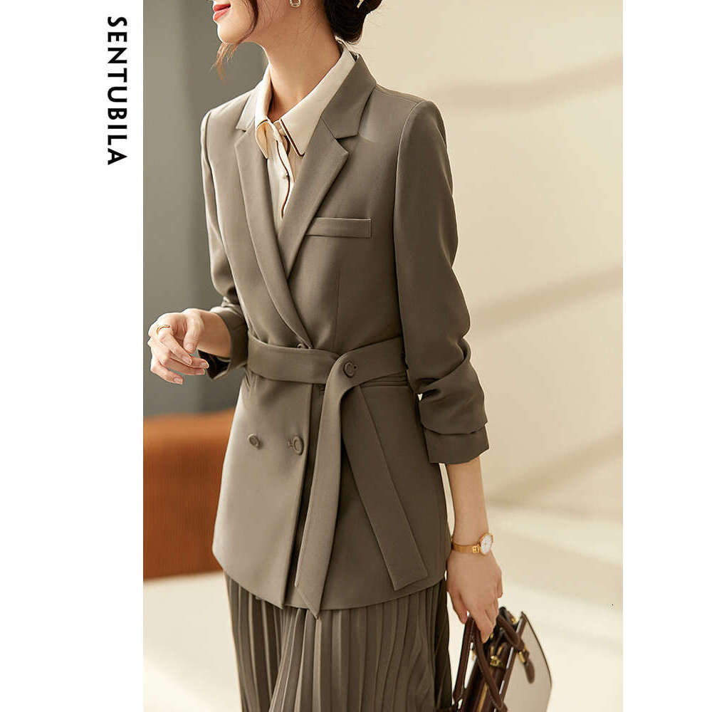 Elegant Blazer And Skirt Set For Women Spring Autumn Long Sleeve Suit Jacket Pleated Skirts 2 Pieces Sets 123Z43430