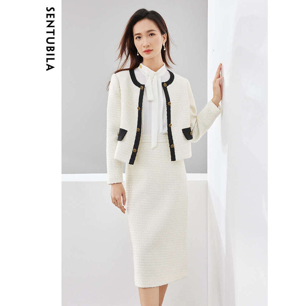 Vintage Set Women Outfits 2024 Hight Quality Wool Blend Jacket Lady High Waist Midi Skirt 2 Piece Sets 134Z50818
