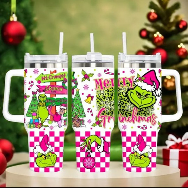 Christmas Grinch Cups 40oz With Handle Not To Fall Down Large Capacity Stainless Steel Ice Bowl Vacuum Thermos Mugs Anime Neighborhood Sea Freight FY0