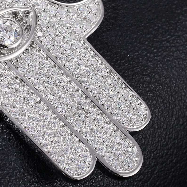 Hiphop Mossanite Pendant 925 Sterling Silver Hamsa Hand Eye Fully Iced Out Men VVS Custom Moissanite Pendant