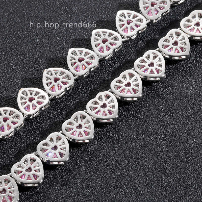 10MM Iced Out heart shaped 5A+moissanite Necklace Tennis HipHop Rock Jewelry Gold Plated Cuban Link Chain