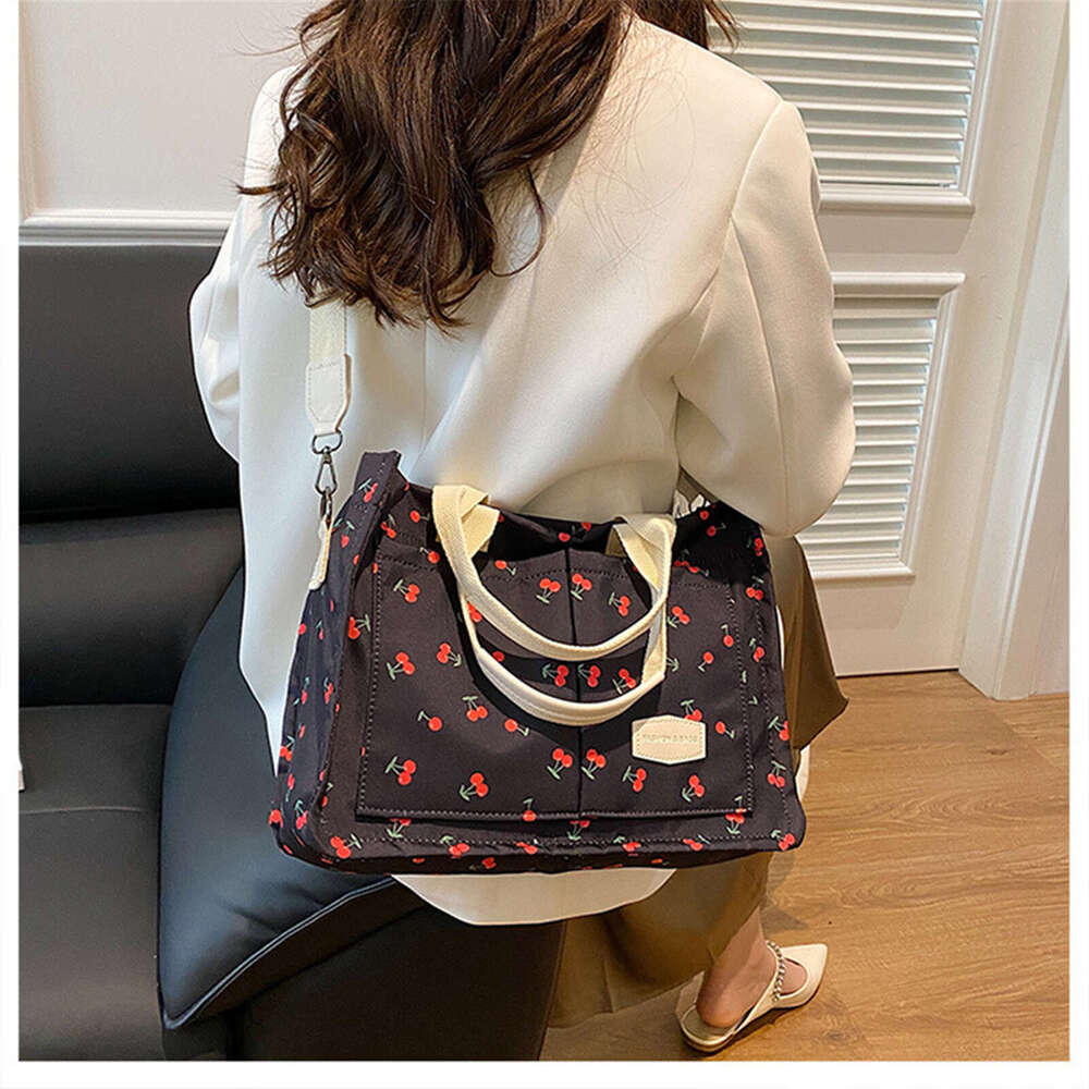 Canvas Tote Cherry Purse Women - Stylish Multi-Pocket Satchel Handbag for Work & Travel 4 MultiPocket