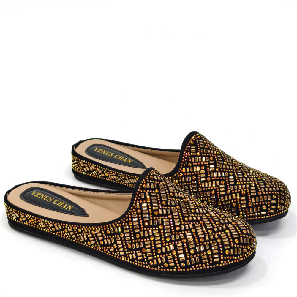 Half slippers rhinestone shoes bar shaped rhinestone pressure drill comfortable low heel 3CM