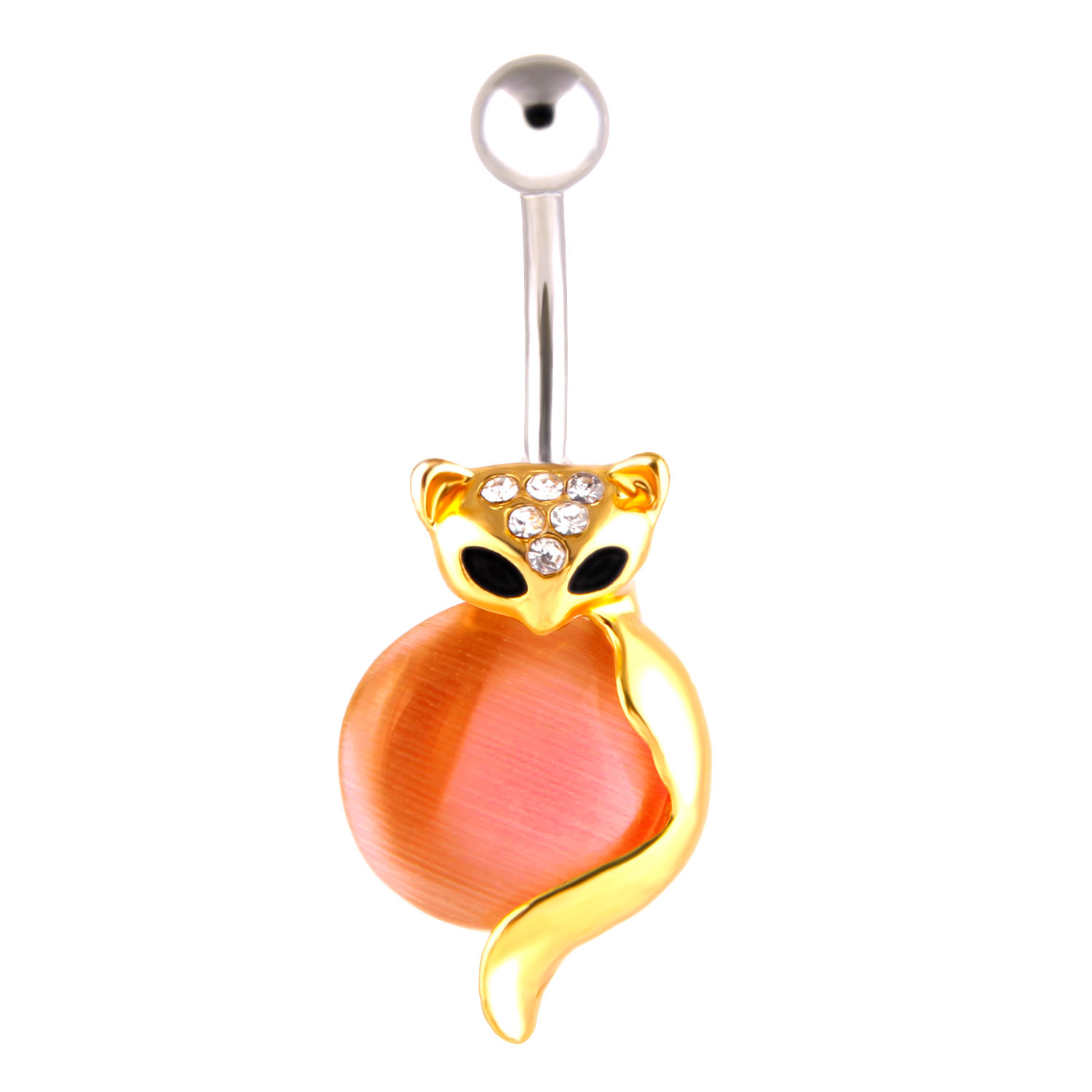 Elegant Steel Crystal Ball Fox Design Navel Piercing Barbell Ring for Belly Button