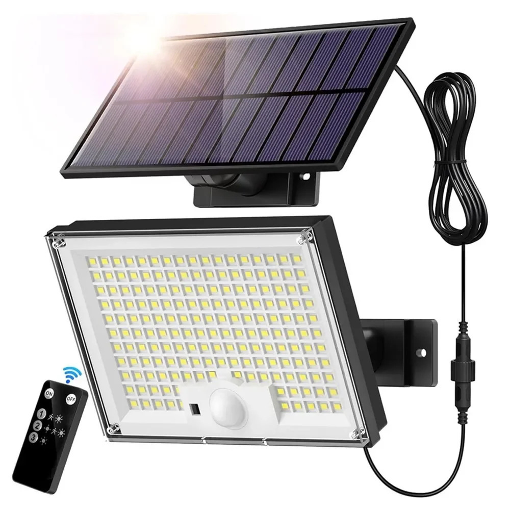 172LED Solar Light Outdoor Waterproof with Motion Sensor Floodlight Remote Control 3 Modes for Patio Garage Backyard 241028