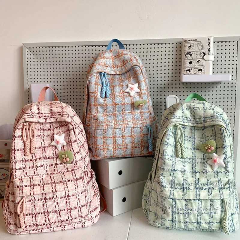 CMM Women Kawaii Pink Teenager Nylon Laptop Lady Cute Book Bag Girl Trendy College Plaid Backpack Fashion Female Travel School Bags 241030