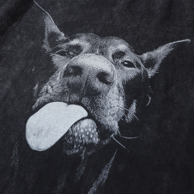 2023 Men Streetwear Hip Hop Oversized Funny Doberman Dog Graphic T Shirt Vintage Washed Black Tshirt Haruku Tee Cotton