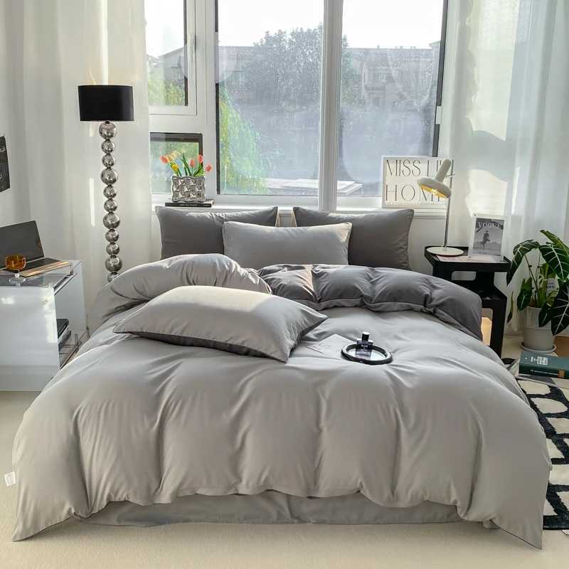 Ins style solid color down duvet cover set washed cotton bedding comfortable bedding soft bedding 220x240 X241029