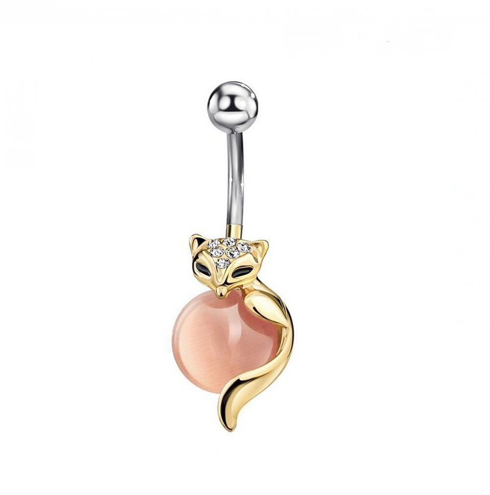 Elegant Steel Crystal Ball Fox Design Navel Piercing Barbell Ring for Belly Button