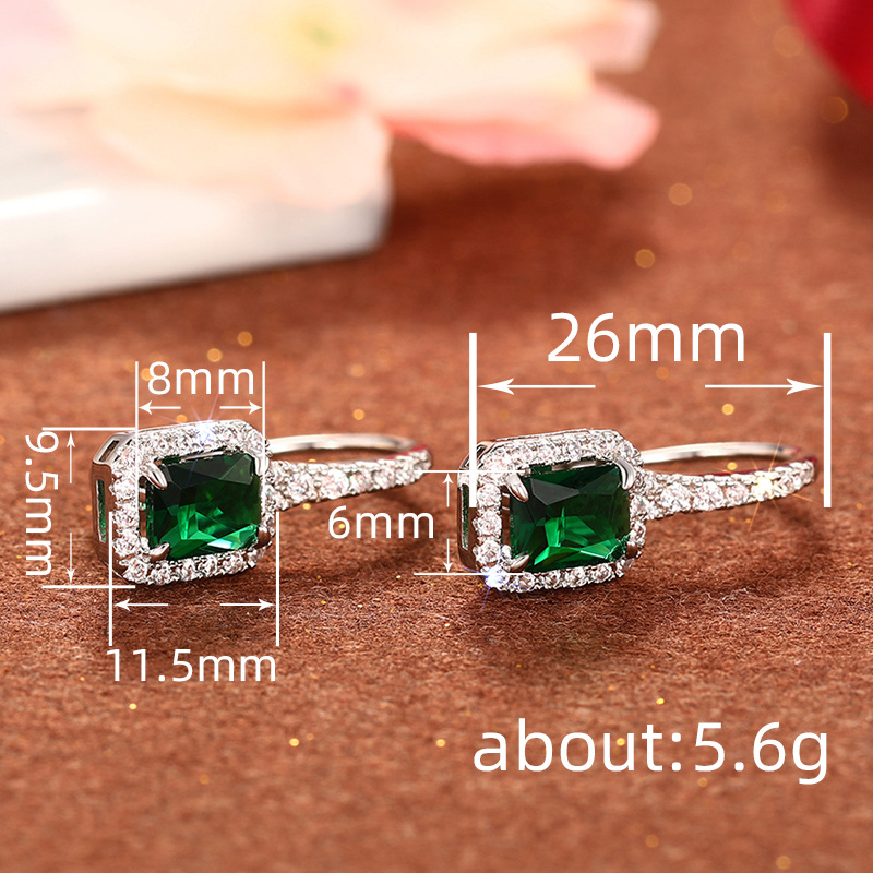 Dangle Sterg Sier: Chic Emerald Zircon Drop Earrings for Women