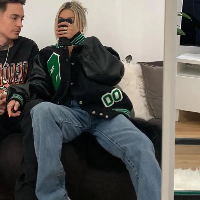 Womens Coats and Jacket High Street Hip Hop Baseball Harajuku Street Casual Loose Splicing Jacket Autumn Oversized 241029