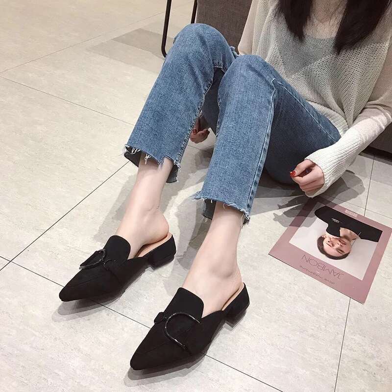 Butterfly-Knot Mules Shoes for Women 2024 Casual Loafers Slides, Square Heel Pointed Toe Slippers