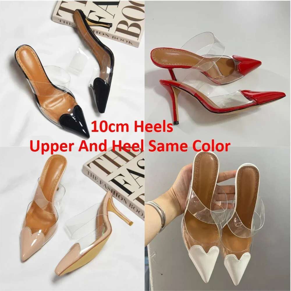 CHMURY Pointed Toe Heart High Heels Mules Sandals Slipper for Women 2024 Black White Red Shoes free shipping shoes