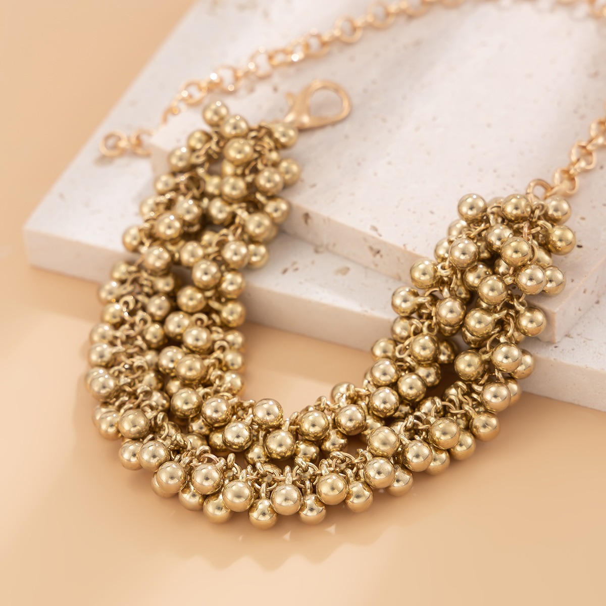 European and American Cross-border Jewelry Ins Style Multi-layer CCB Round Bead Necklace with Simple and Niche Design Metal Necklace