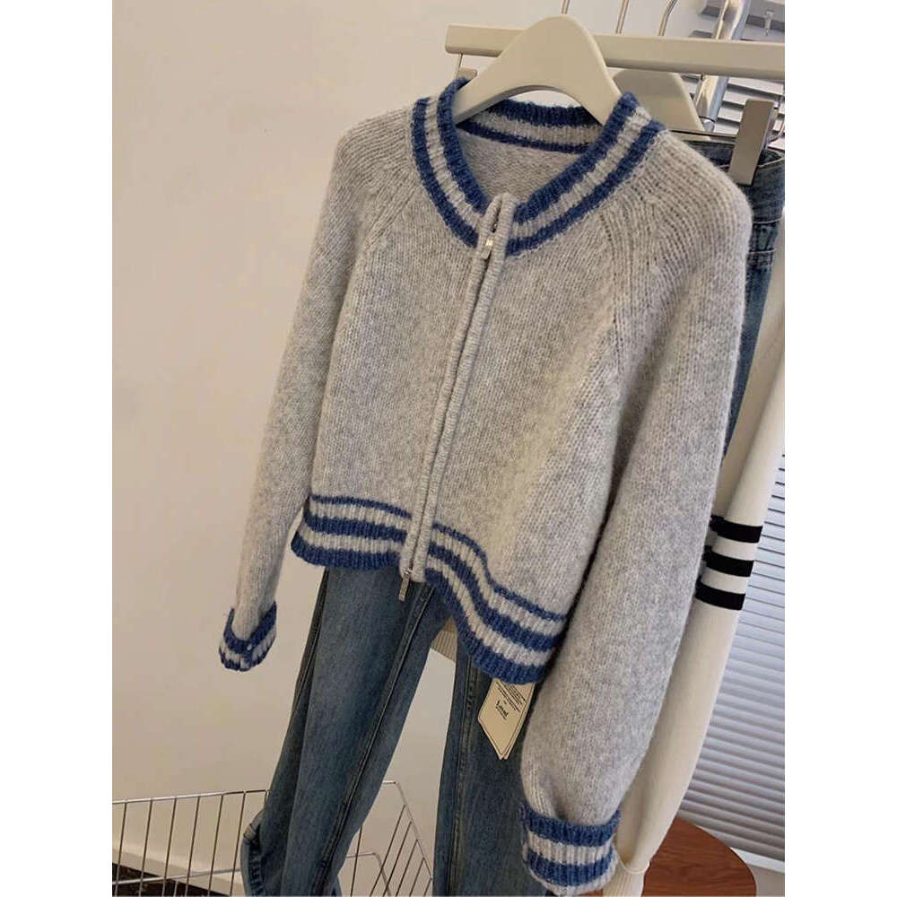 Women Haruku Vintage Long Sleeve Round Neck Sweater Jacket 2024 Autumn Winter Female Casual Versatile Zipper Knitted Cardigan