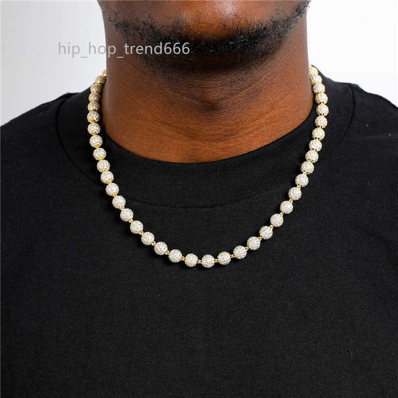 Hip Hop Mens Necklace Rapper Trendy 8mm Round Ball Chain Iced Out Bead Chain Link Necklace Jewelry