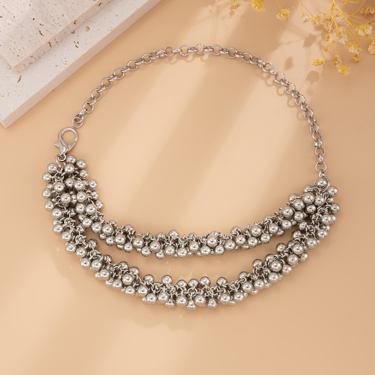 European and American Cross-border Jewelry Ins Style Multi-layer CCB Round Bead Necklace with Simple and Niche Design Metal Necklace