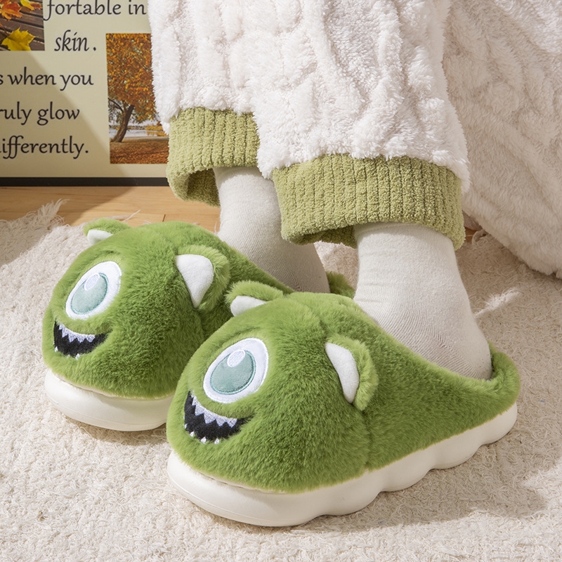 2024 slippers NEW hot women's winter bag with cute anti slip thick sole for home use, warm outer wear, big eyed monster plush cotton shoes, free 