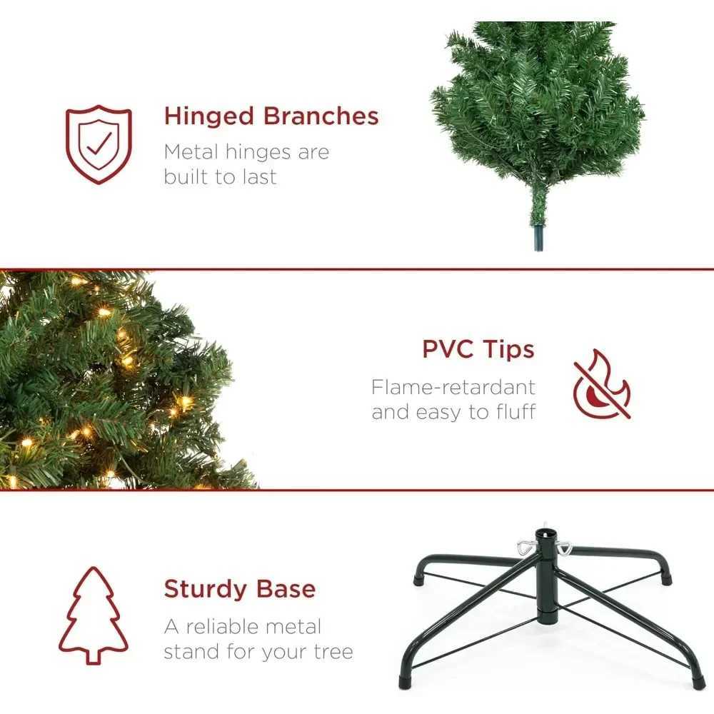 Pre-Lit Spruce Artificial Holiday Christmas Tree for Home Office Party DecorationXJ241026