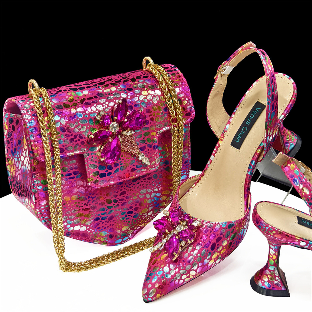 Nigeria's best-selling women's shoe bag set with pointed straps and follow-up shoes shoulder bag