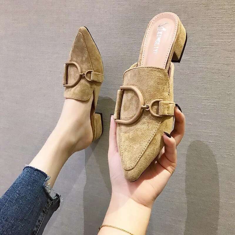 Butterfly-Knot Mules Shoes for Women 2024 Casual Loafers Slides, Square Heel Pointed Toe Slippers