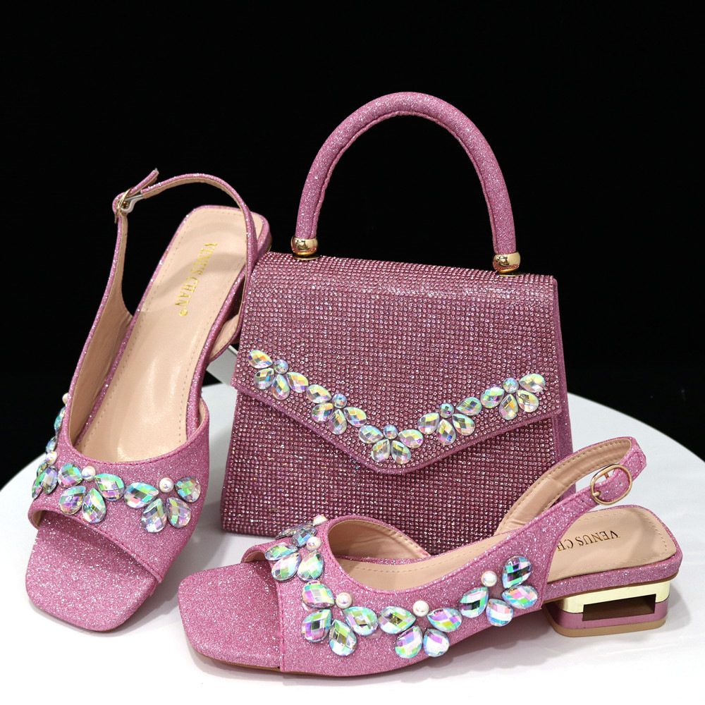 Square toe low heel sandals plus size women's shoes trapezoidal handbag