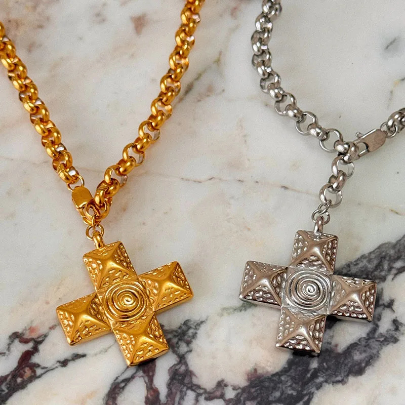 Swirling cross statement necklace stainless steel necklace suitable for women 241030