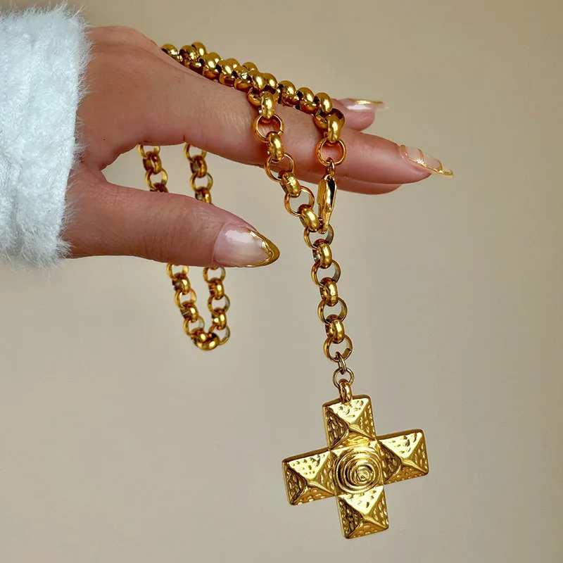 Swirling cross statement necklace stainless steel necklace suitable for women 241030