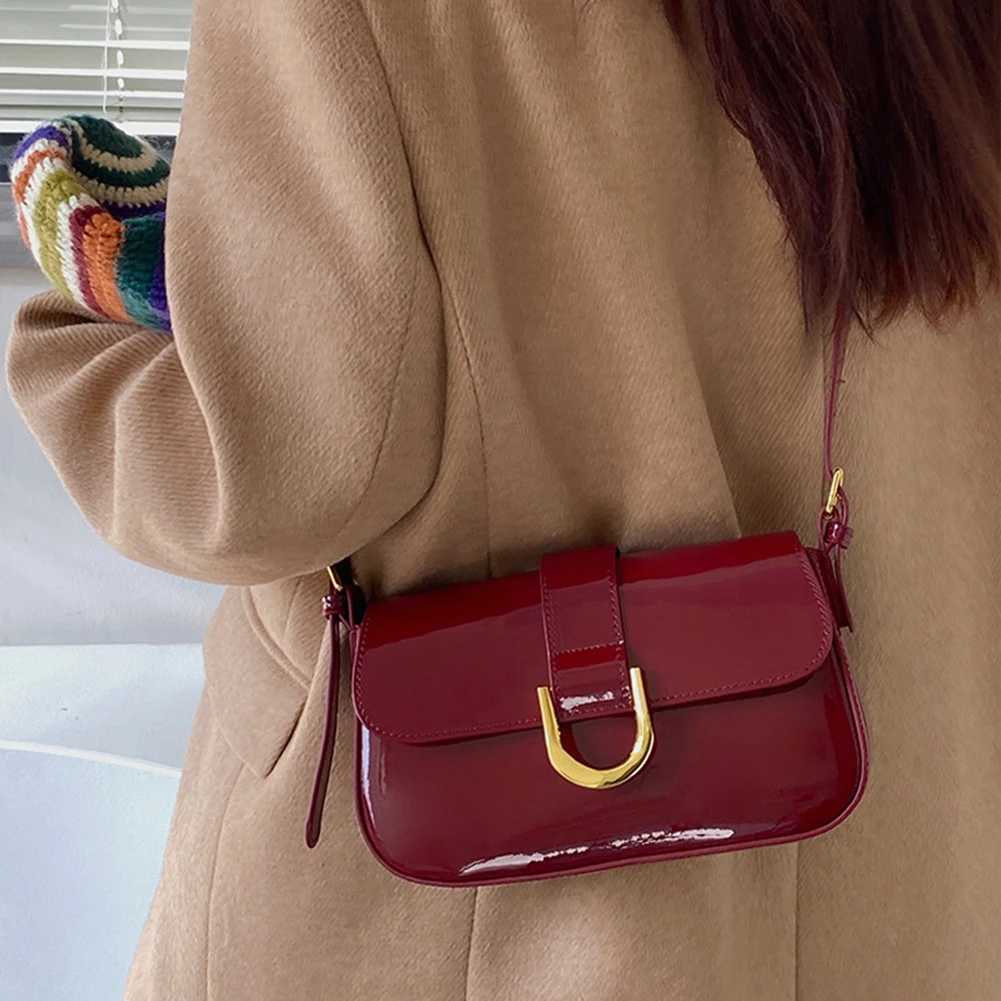 Vintage Women Handbags Shiny Patent Leather Evening Clutch Purse Tote Bags Luxury Flap Red Crossbody Lady Handbag 2024 Z250303