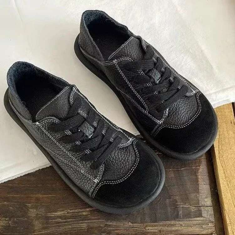 2025 New Spring Single Ugly Cute Women's Small White Comfortable Big Head Shoes Pu Leather