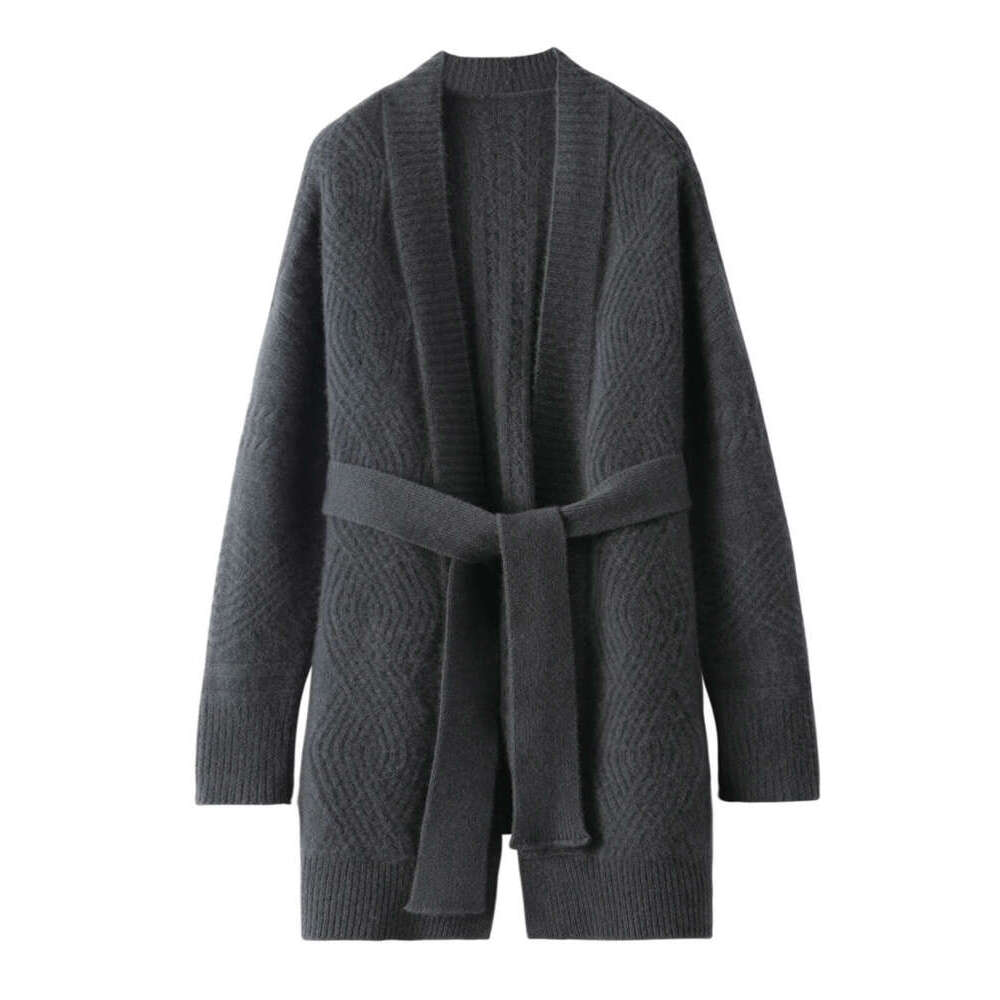 New Women Cashmere Sweater Autumn Winter Thick Long Cardigan 100% Merino Wool V-Neck Knitwear Female Soft Fashion Coat Top