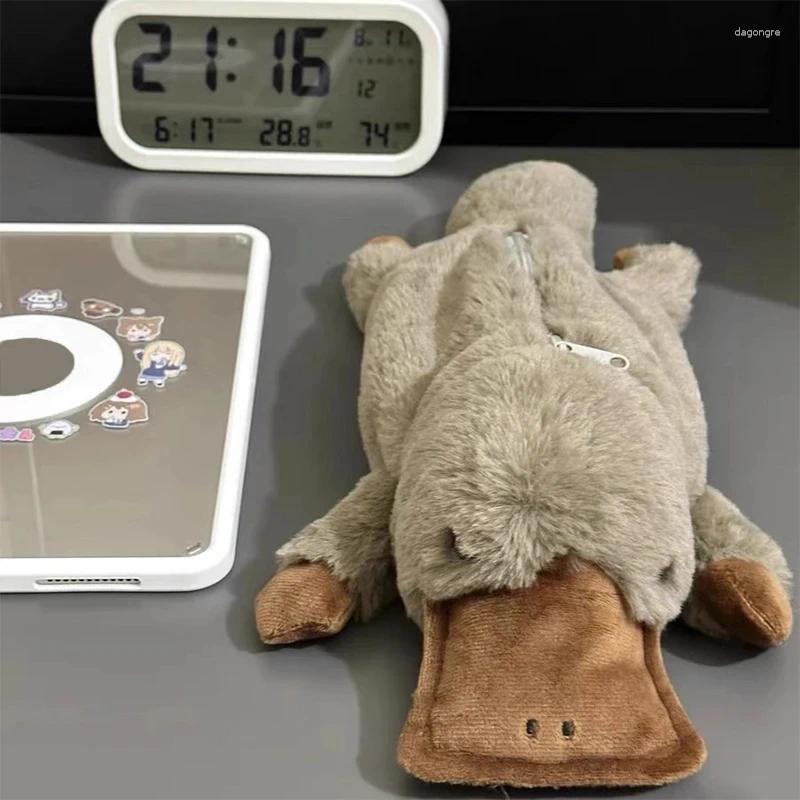 2025 NEW Cosmetic Bags Cute Platypus Pencil Case Bag Plush Pen Pouch Large Capacity Storage School Supplies Stationery Box zhanyishengli