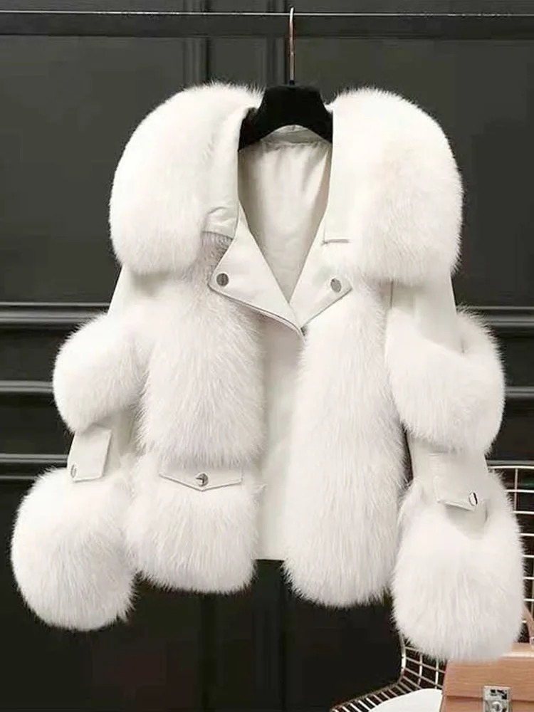 DEAT Patchwork Collar Jacket Womens Full Sleeve Zipper Full Sleeve Elegant Warm Thick Collection Autumn Womens 241029