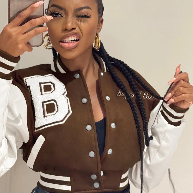 Patch short sleeved womens autumn casual letter printed button baseball uniform jacket Y2K fashion sportswear oversized 241028