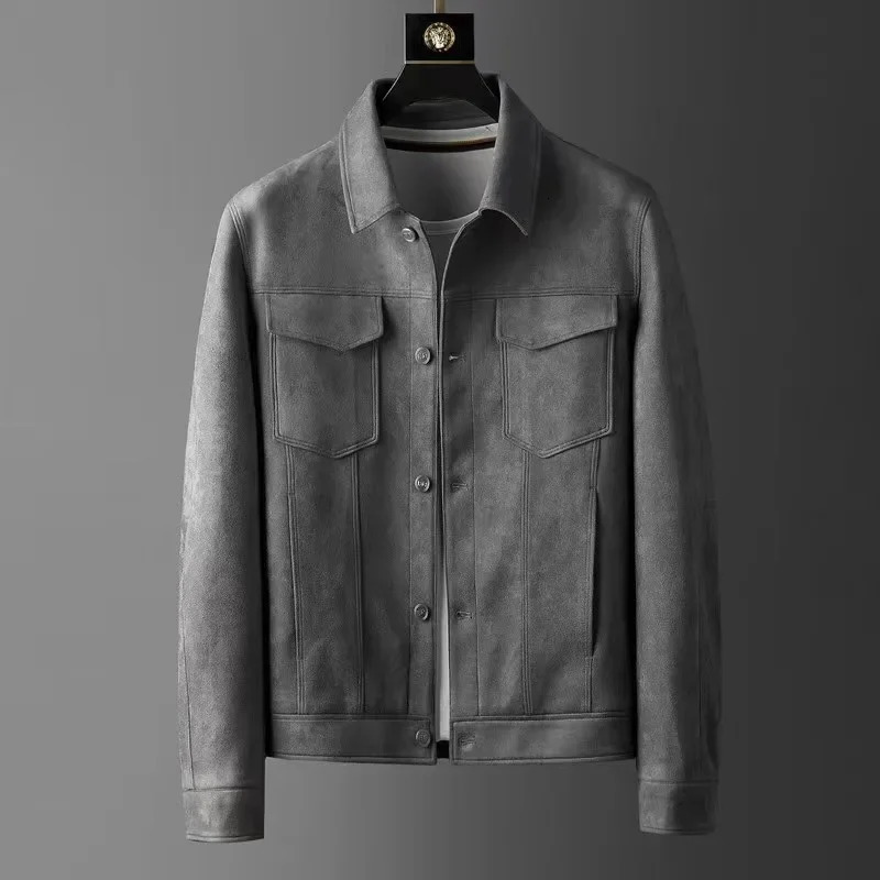 Mens Top Trendy Autumn Winter Slimming Smoothying Lapel Casual Business Light Chamois Leather Fleece Jacket Youth 241024